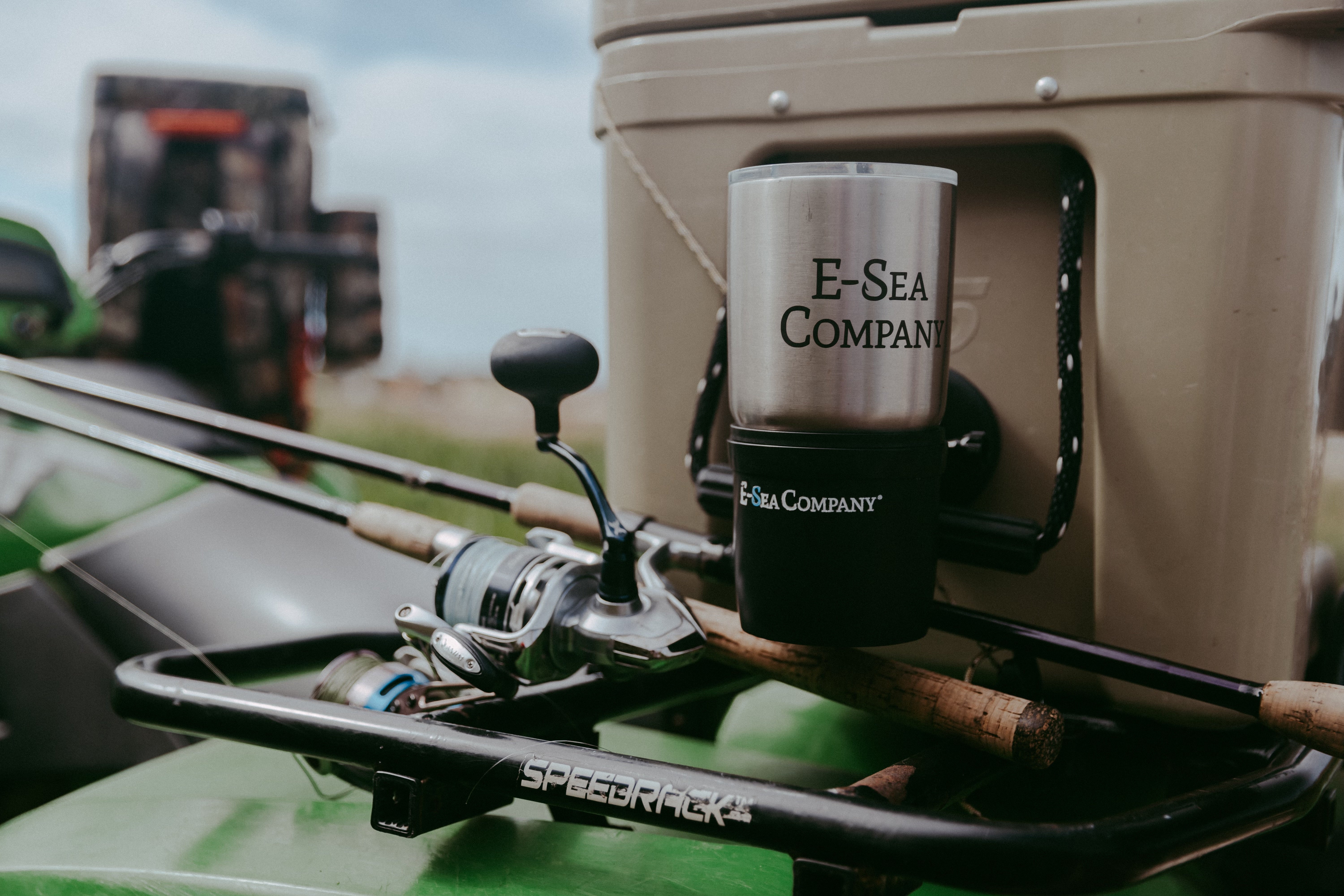 E-Sea Cup Adjustable Cup Holder attached to Yeti cooler