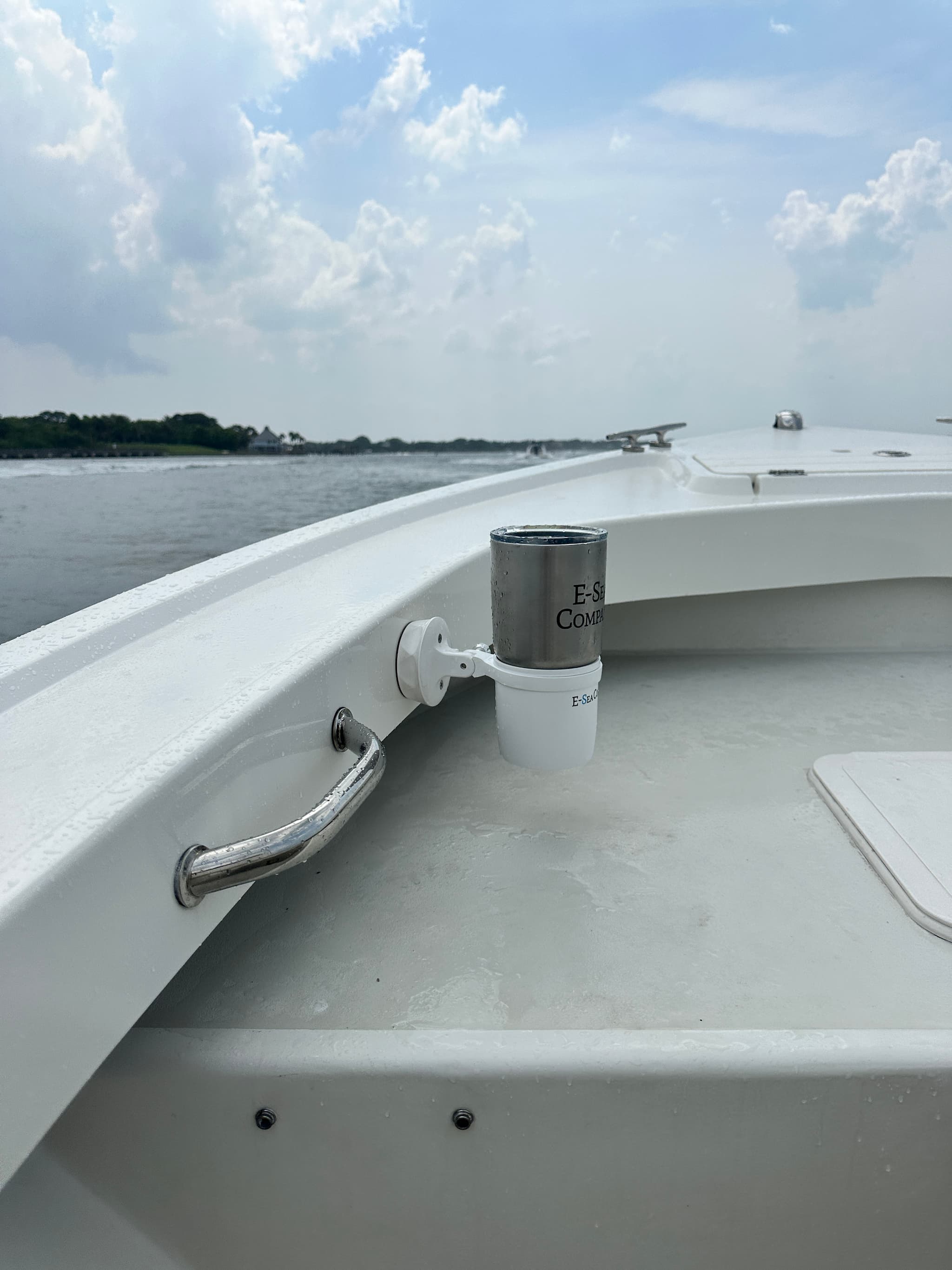 E-Sea Cup Adjustable suction drink holder mounted to bow of boat