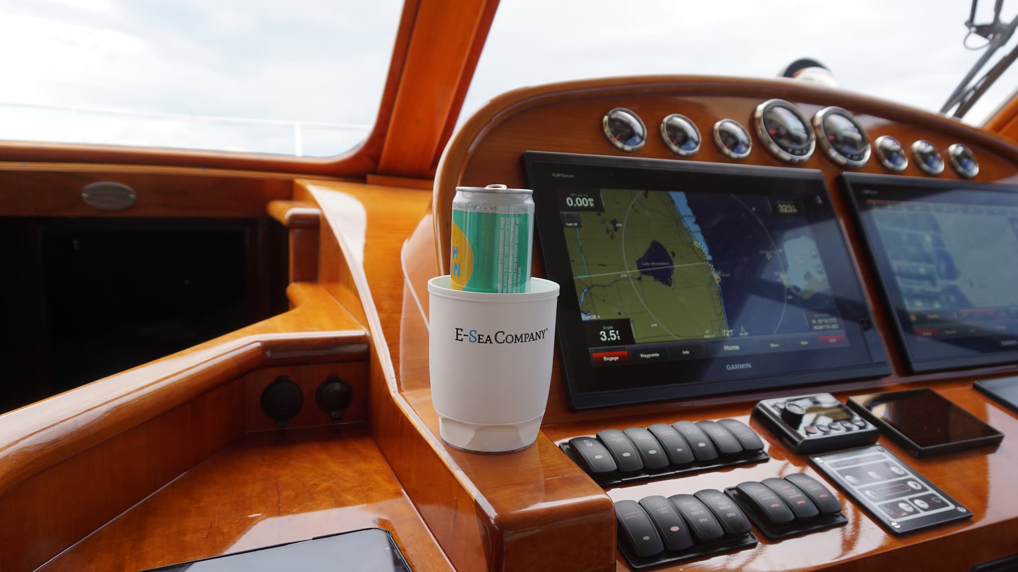 E-Sea Cup Original-Suction Mounted Cup Holder-White On Yacht Console