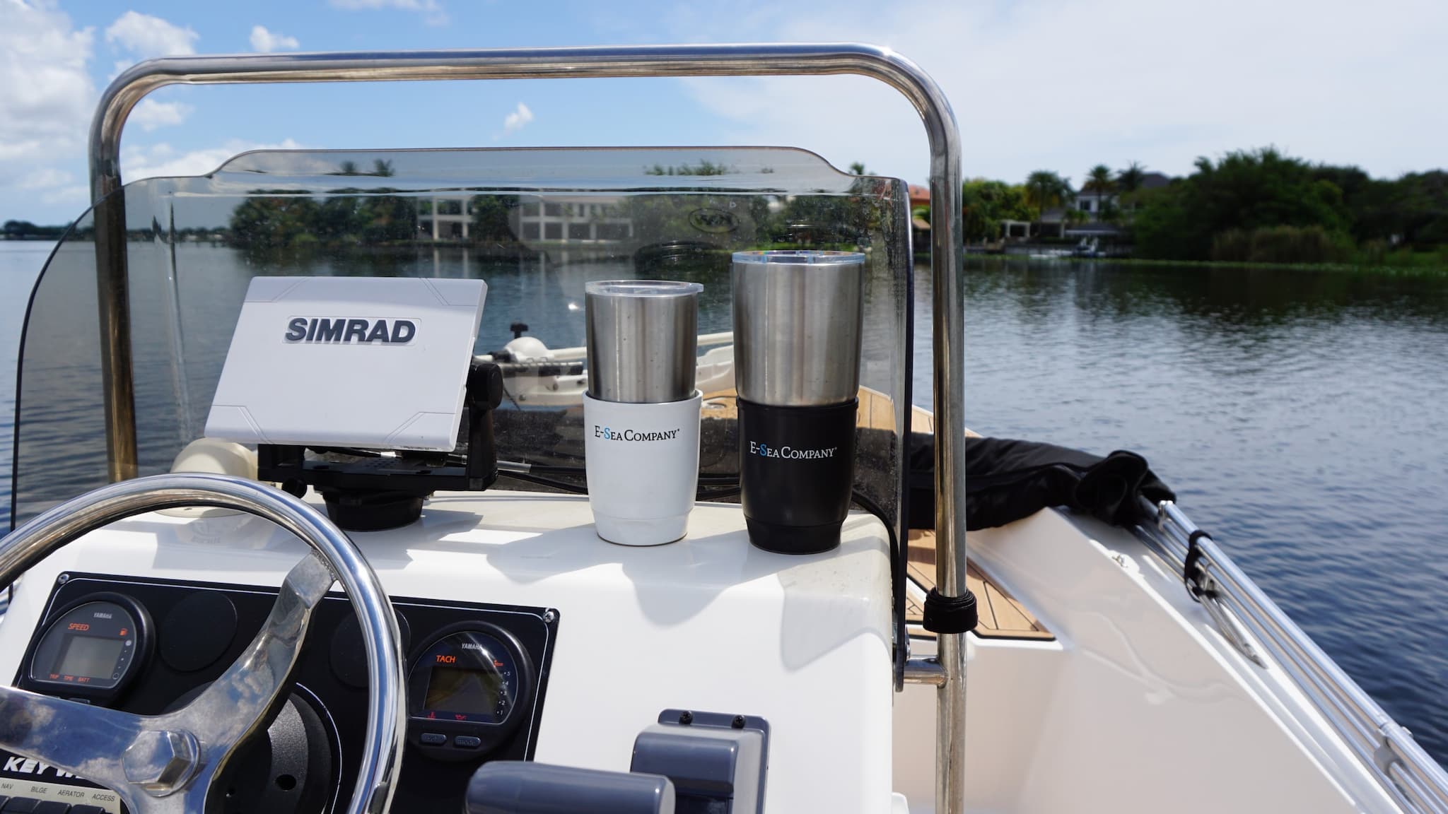 E-Sea Cup Original-Suction Mounted Cup Holder-Black On Boat Console