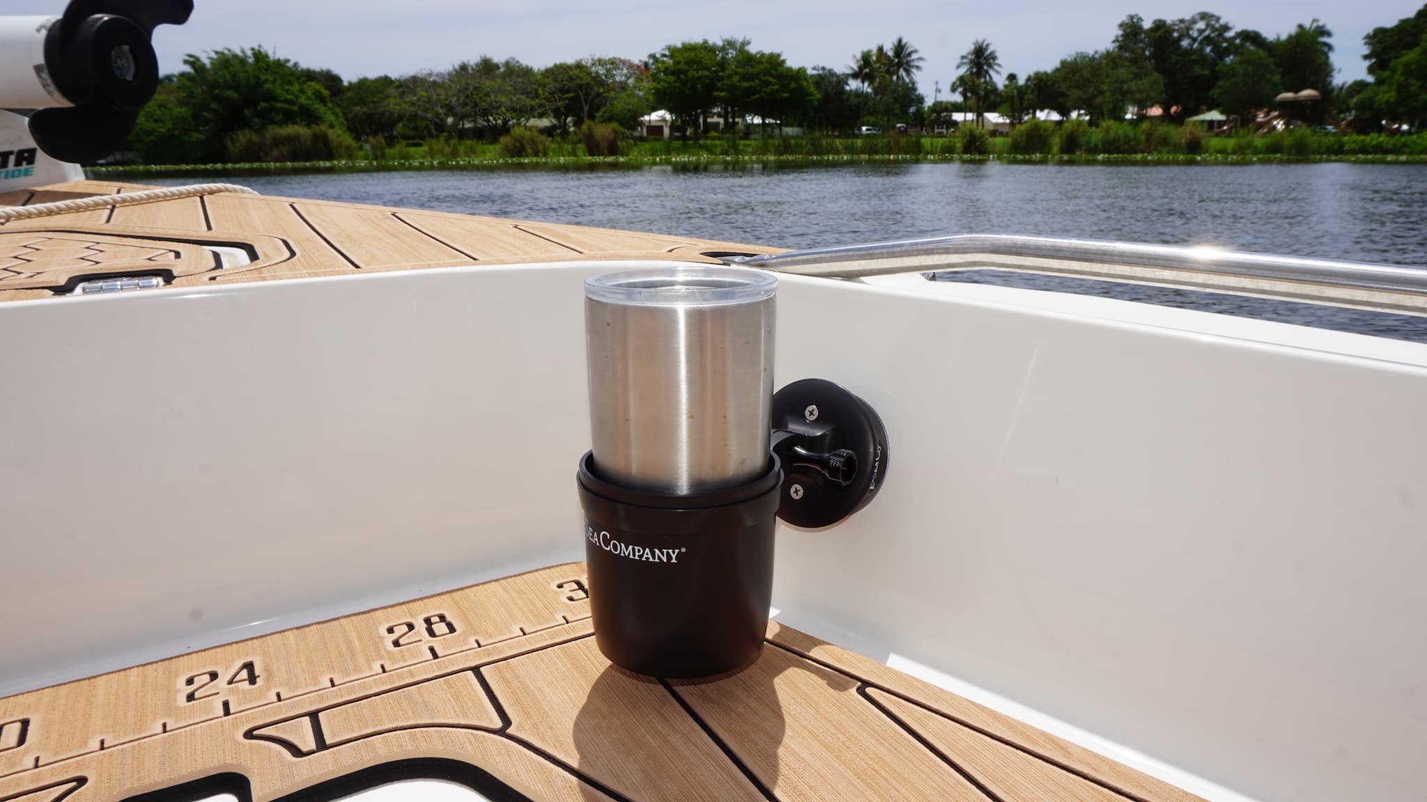 E-Sea Cup Adjustable-Suction Mounted Adjustable Angle Cup Holder-Black On bow of boat