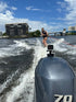 E-Sea Camera Mount holding GoPro mounted on outboard motor